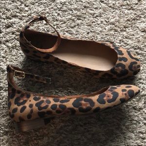 Leopard print flats with ankle strap